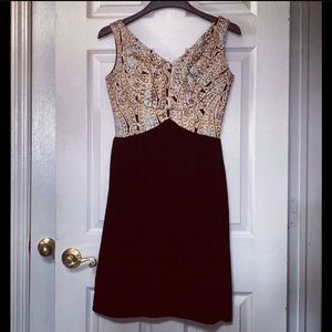 VTG 1960’s Metallic Brocade Black Velvet Wiggle Dress